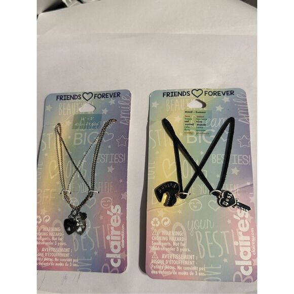 NEW IN PACKAGE TWO SETS Claire’s Bff Best Friends Silver Tone Heart Locket Neckl - Picture 1 of 7